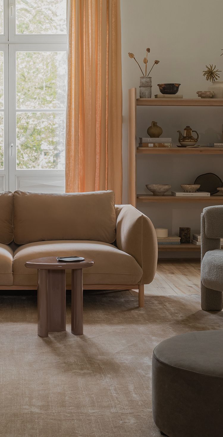 Canapé d’angle modulaire Nuria en tissu texturé clair – Micadoni.