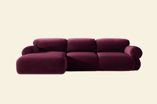Canapé d'angle Micadoni Ophelia en velours bordeaux, design chaise arrondi
