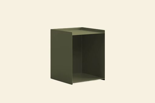 Table de chevet Micadoni Luca en vert olive, design cube ouvert