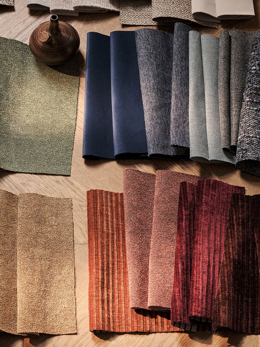 Close-up of a woven beige upholstery fabric