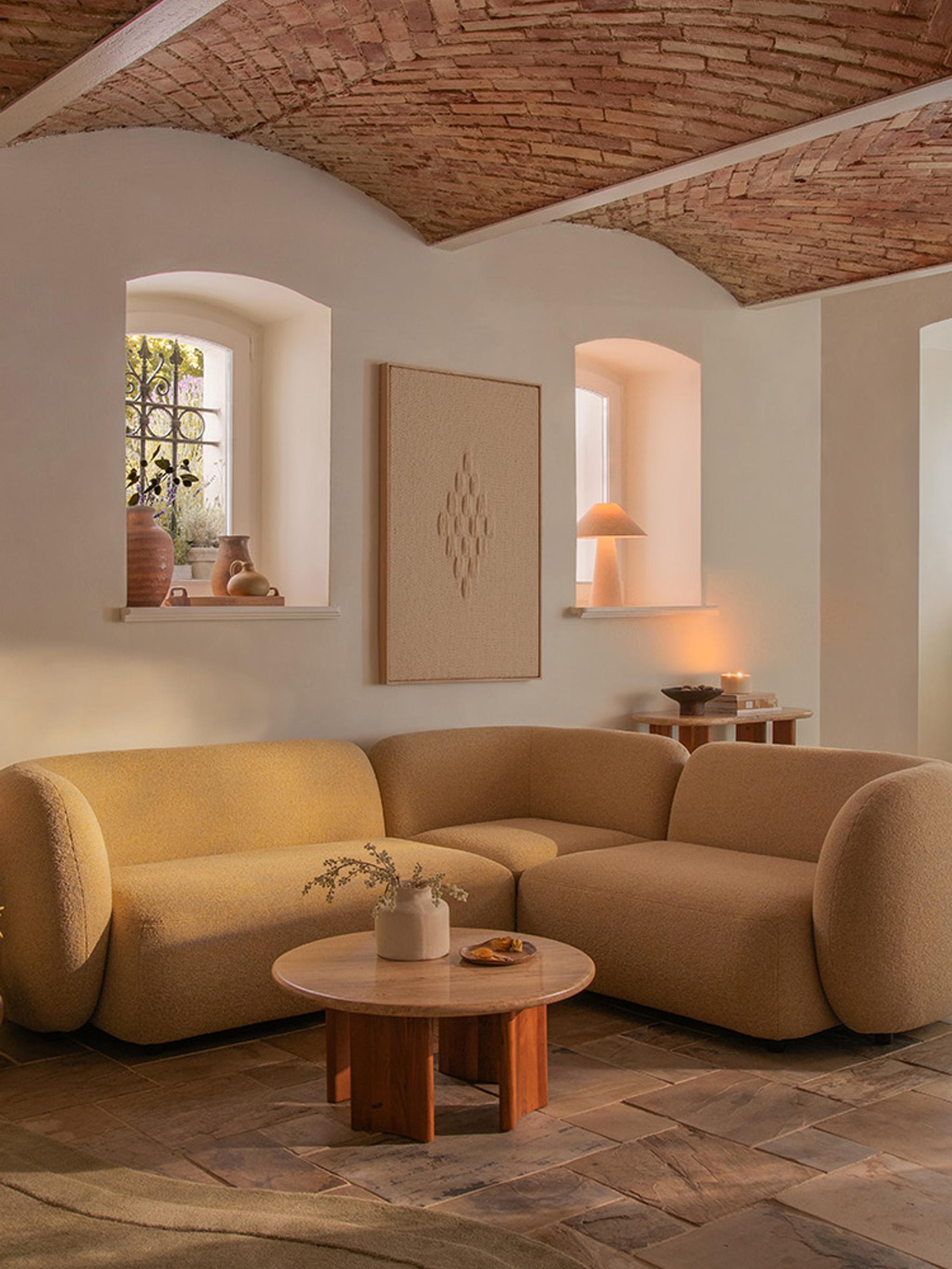 Lupine bed with upholstered frame in soft green fabric, modern design – Micadoni