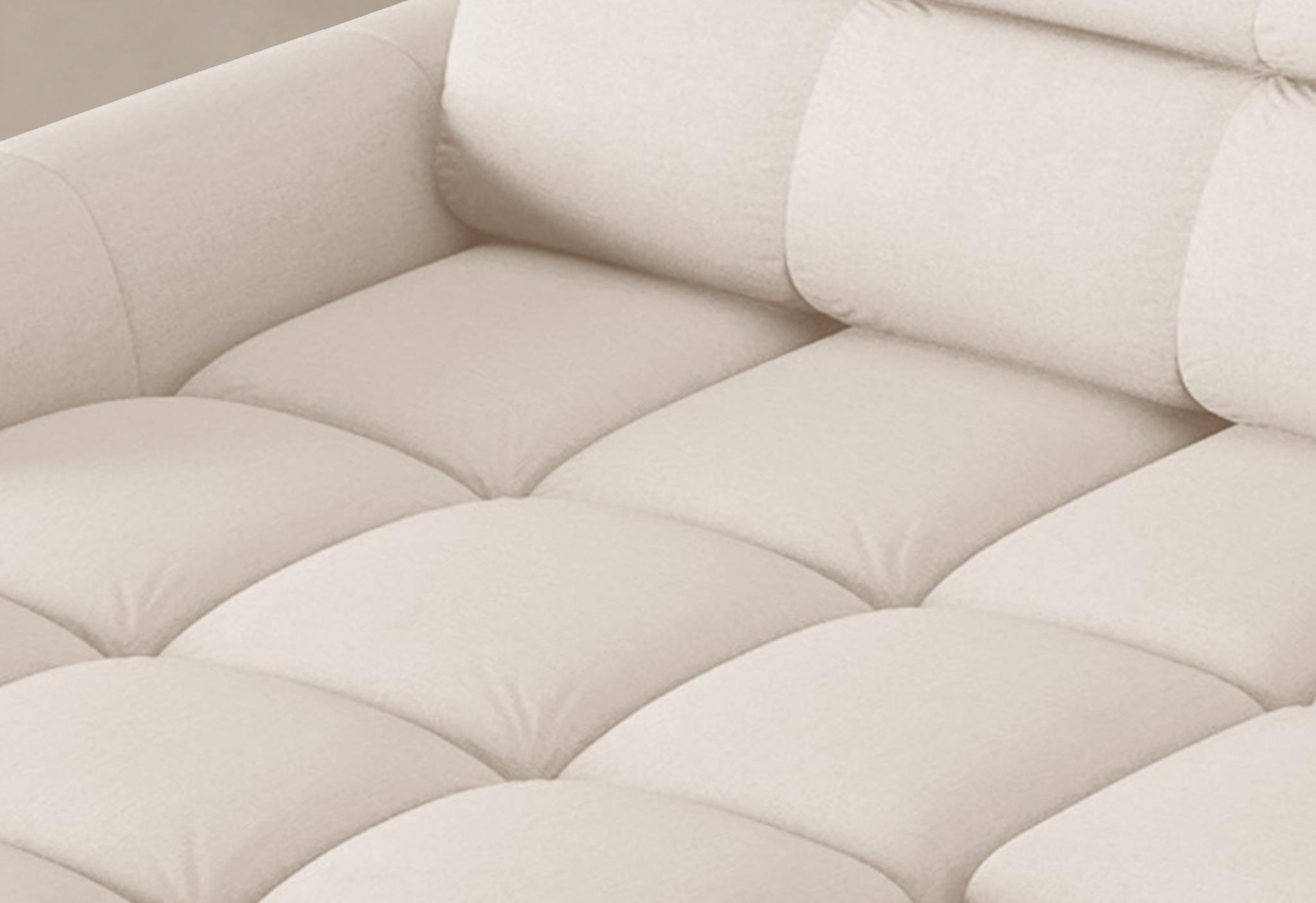 Canapé relax Alyse en tissu beige clair avec assise matelassée et appuie-tête réglable – mobilier Micadoni